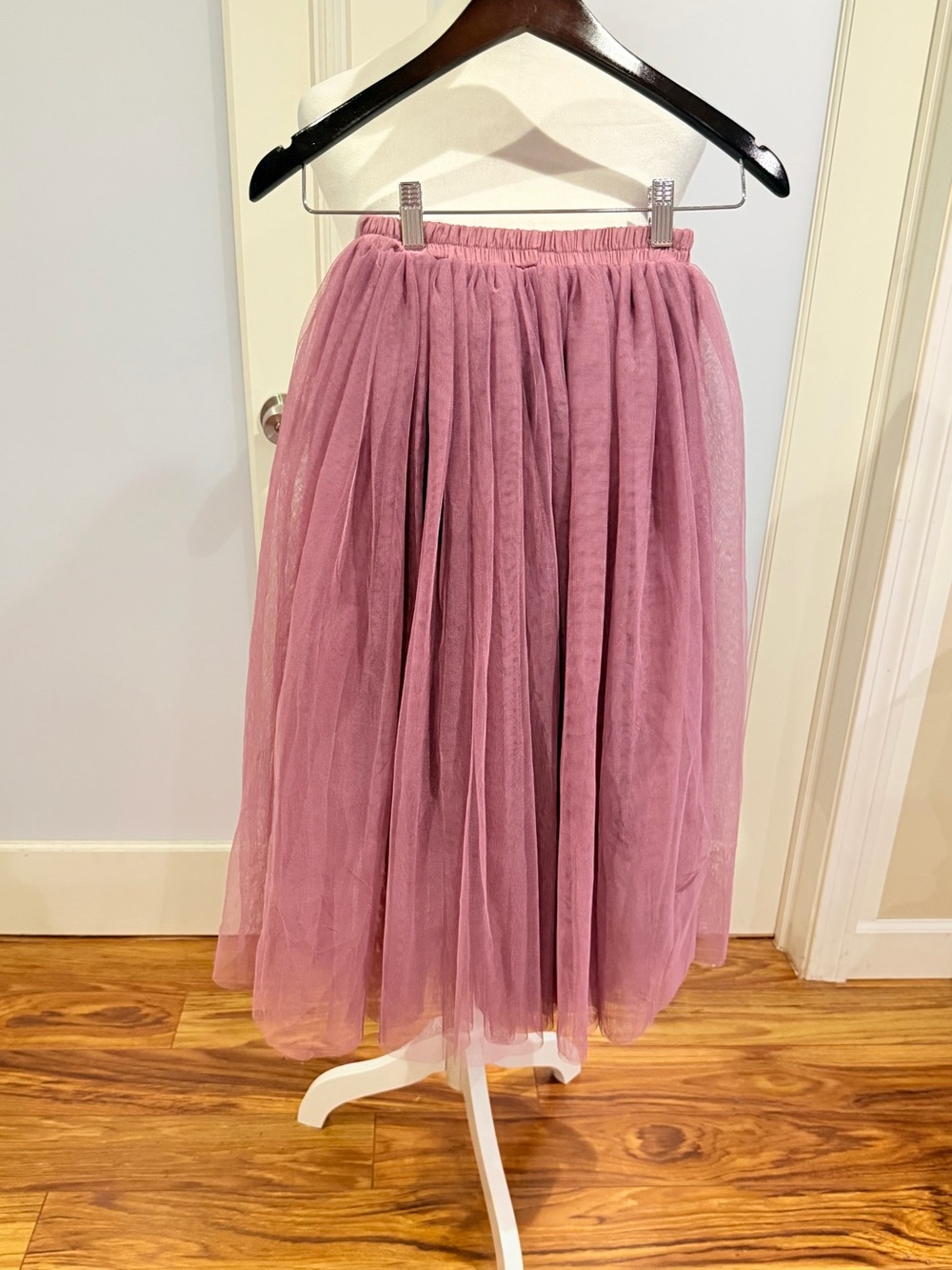 Pleated Dusty Rose Tulle Midi Skirt - Feminine A-Line